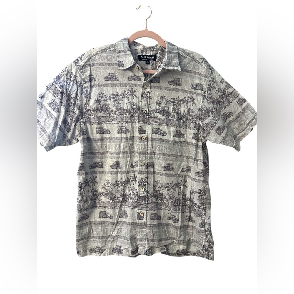 North River Outfitter’s Men’s Ash Hawaiian Button Shirt - Size L 100% Cotton